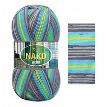 Пряжа для вязания Nako Boho Konsept, 100 г, 400 м, цв. желто-сине-зелено-серый NB-81800