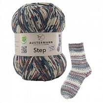 Пряжа для вязания Austermann Step, 100гр, 420м цв. серо-бело-красноватый 97689-0342